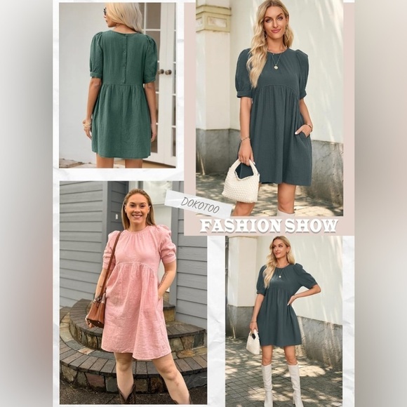 NWT 100% cotton Dokotoo Womens Empire Waist Mini Short Swing Skater Dress - Picture 6 of 8